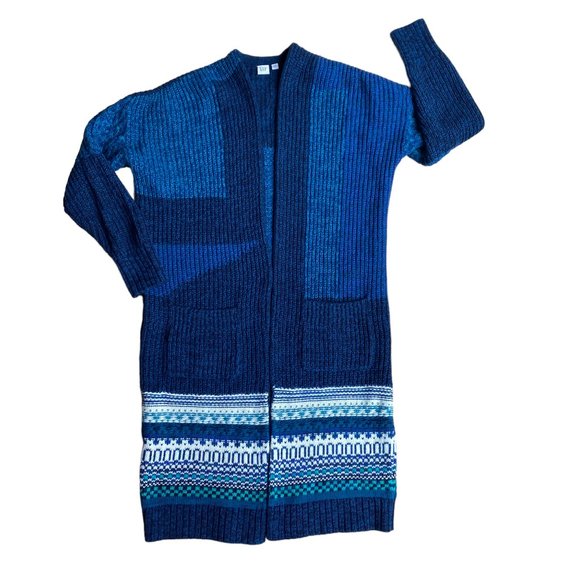 GAP Fair Isle Patchwork Cardigan Colorblock Long Duster Chunky Granny Artsy -M - Picture 1 of 16